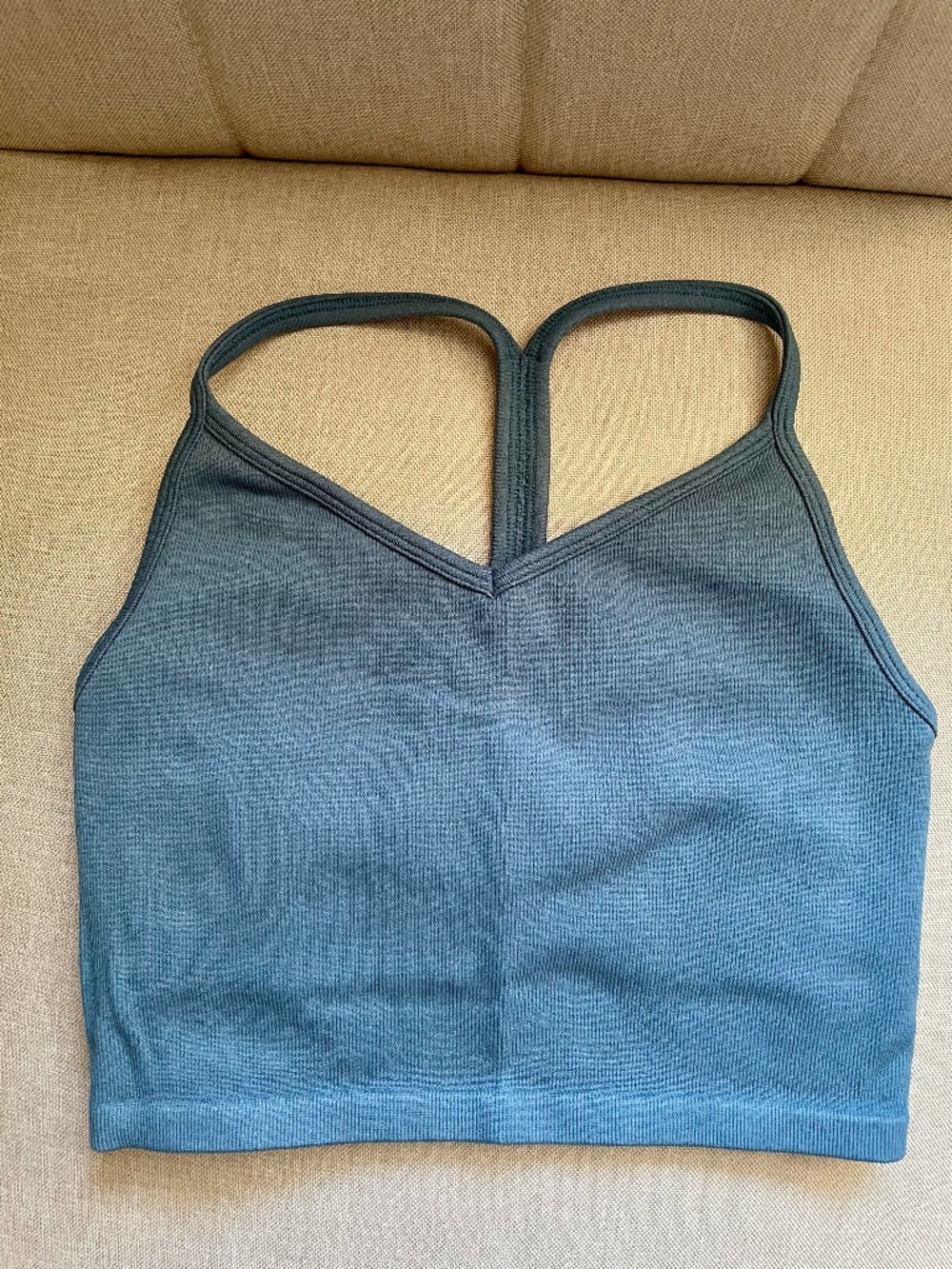 Spiritual Gangster Ribbed Seamless V-Neck Y-Back Sports Bra Slate Blue XS/S